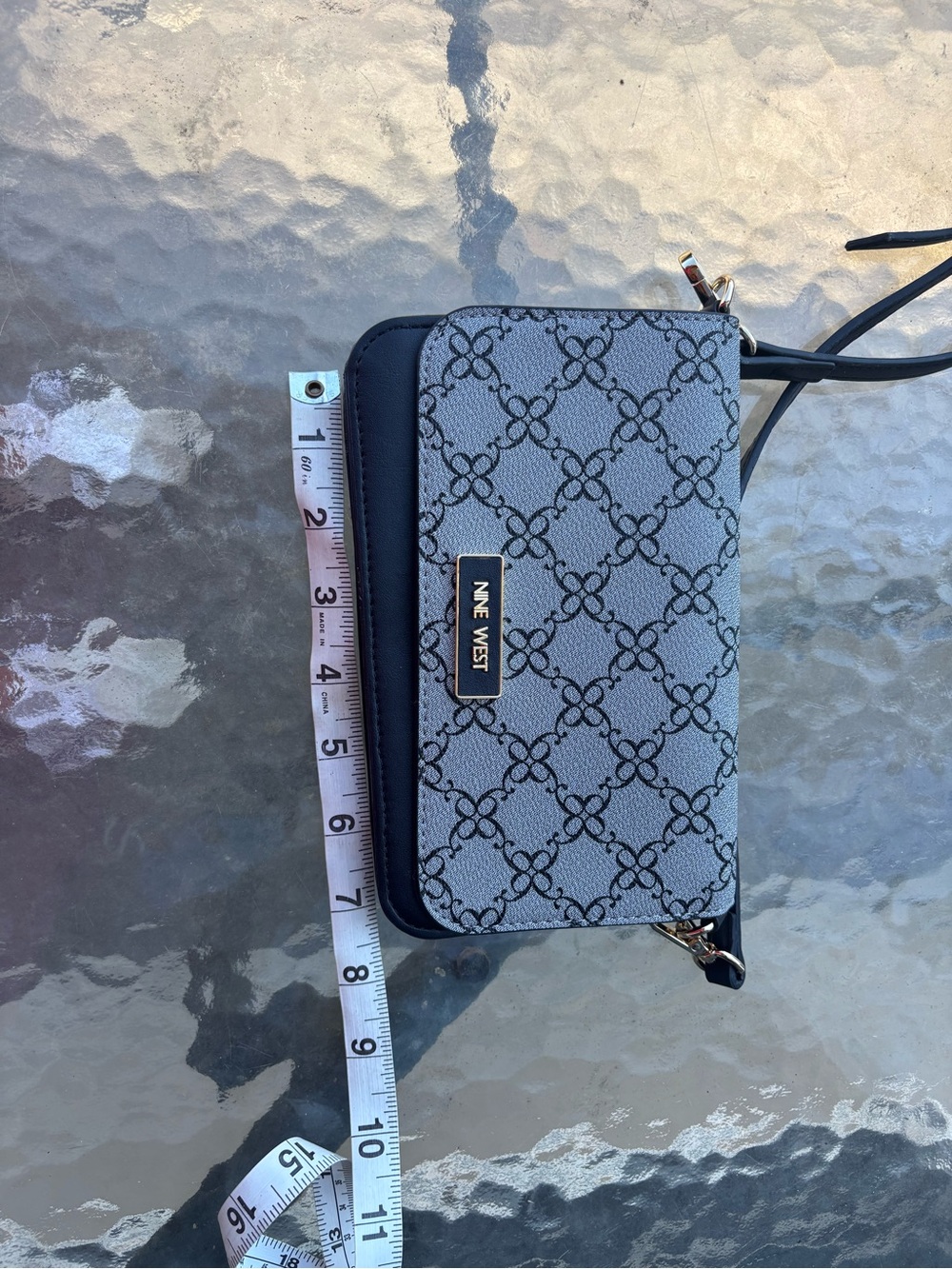 Nine West Gray and Black Logo Pattern Crossbody Wallet